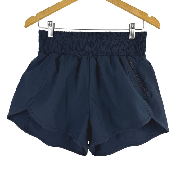 Pants - B Athletic Shorts Navy Blue Smocked Waist Zipper Pocket Women M Athleisure